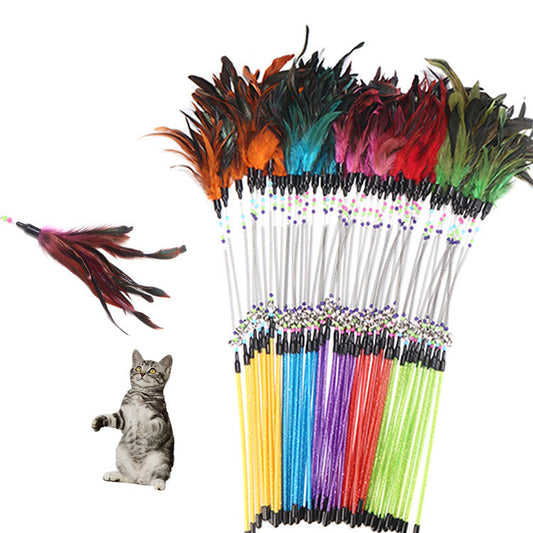 Spring bells, color beads, cat stick, feather cat stick, cat supplies, cat toys